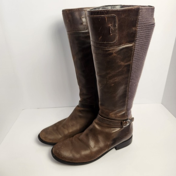 Aetrex Shoes - Aetrex Womens Tall Riding Boots Leather Textile Stretch Side Zip Brown 7.5 A/B